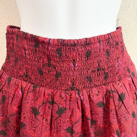 Free People Riviera Mini Skirt Women's S Red Boho Pop Combo Smocked Waist Ruffle - Picture 3 of 6
